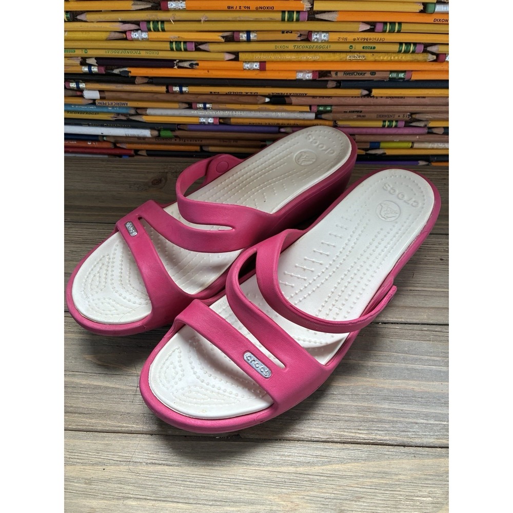 Crocs Patricia Low Wedge Sandals Women's 10 Hot Pink Comfort Slides